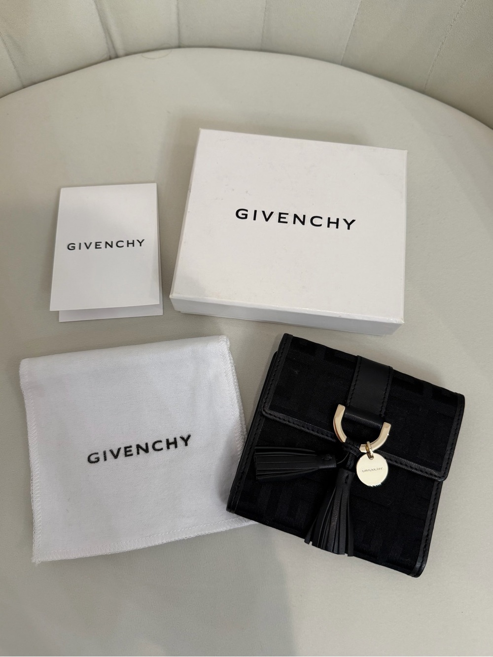 Givenchy Billfold Black Tassel Card Holder Wallet with Gold Hardware “Authentic”